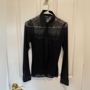 Bebe XS Black Mesh Button down shirt Lace detail Y2K Nwot